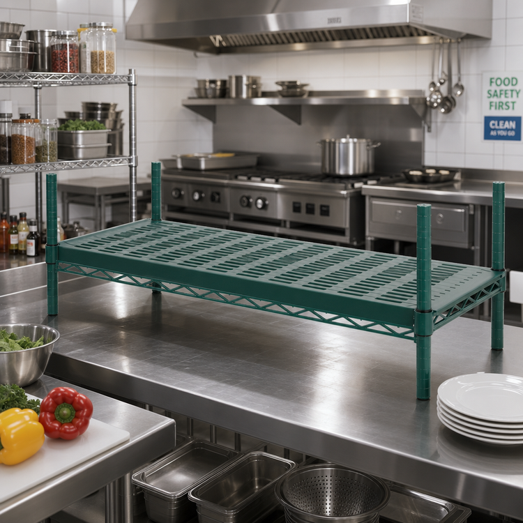 Product image #2 for QuadPlus 42 x 24 Inch Louvered Green Polymer Shelf Mat with Wire QuadTruss Frame and MICROGARD Antimicrobial Protection