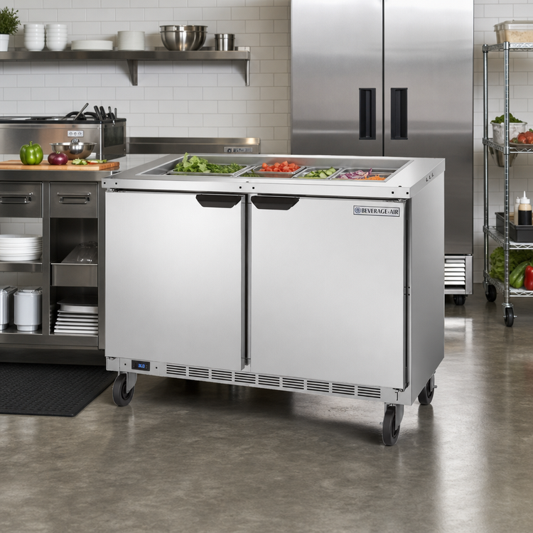 Product image #2 for Beverage-Air 48-Inch Two-Section Salad Top Refrigerated Prep Table with Solid Hinged Doors