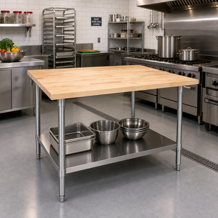 Product image #2 for BK Resources Hard Maple Top Work Table with Stainless Steel Undershelf, 48" x 36"