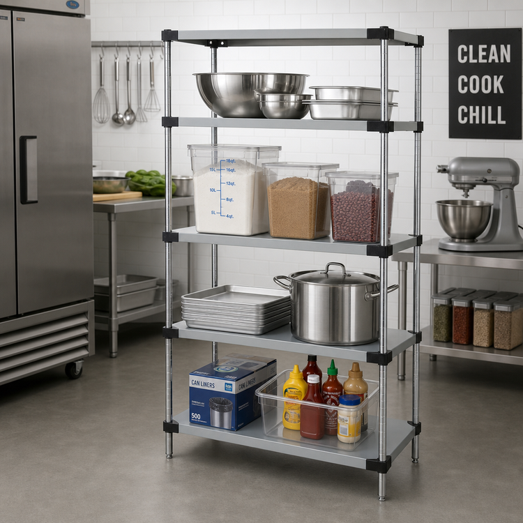Product image #2 for Quantum Solid Stainless Steel Shelving Starter Kit, 30 x 18 x 86 Inches, 4-Shelf, 600-800 lb. Capacity