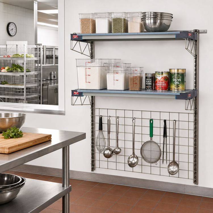 Product image #2 for Metro SmartWall Life Tall Wall-Mounted Starter Shelving Base Kit with Wire Grid and MetroMax 4 Shelves