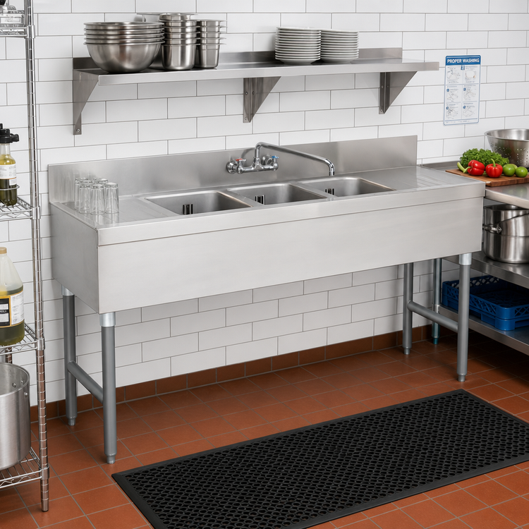 Product image #2 for Advance Tabco Special Value Series 96-Inch Wide 3-Compartment Stainless Steel Bar Sink with 30-Inch Drainboards and Faucet