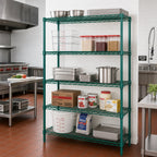 Thumbnail image #2 for Quantum WR63-1854P-5 Stationary Wire Shelving Starter Kit, 54W x 18D x 63H, 5 Shelves, Green Epoxy Finish