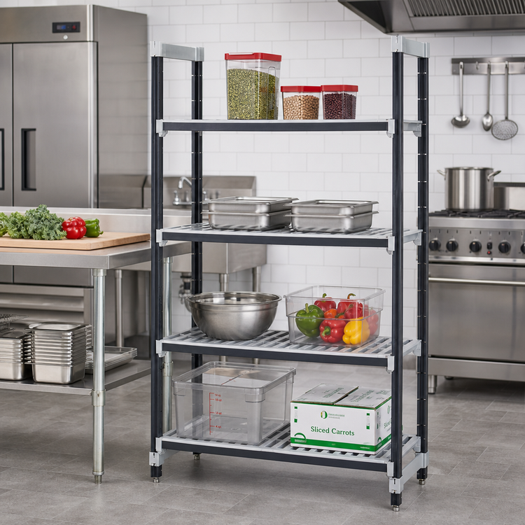 Product image #2 for Cambro Camshelving Elements XTRA 4-Shelf Vented Stationary Starter Unit, 24 x 18 x 64 Inches, Speckled Gray
