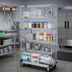 Thumbnail image #2 for Quantum Chrome-Plated Mobile Enclosure Cart with 4 Wire Shelves and 1 Solid Shelf, 48 x 18 x 70 Inches