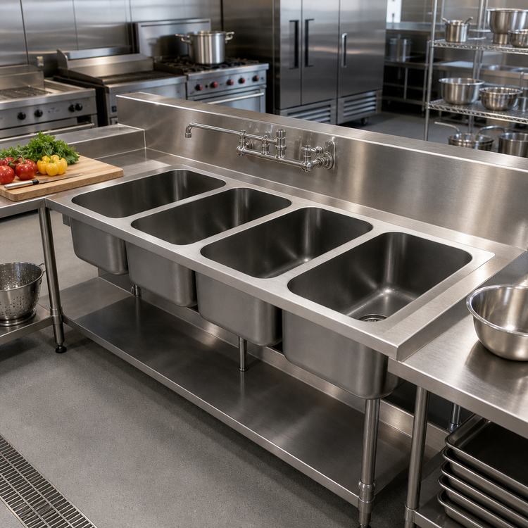 Product image #2 for Eagle Group Four-Compartment Seamless Weld-In Sink with 22 x 22 x 13-1/2-Inch Bowls