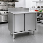 Thumbnail image #2 for Eagle Group Spec-Master CB3048SE-BS 48"W x 30"D Enclosed Worktable with Sliding Doors, 14-Gauge 304 Stainless Steel Top, 4-1/2" Backsplash