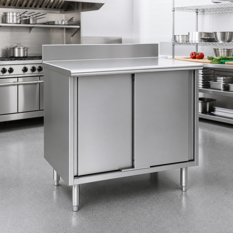 Product image #2 for Eagle Spec-Master 48" W x 30" D Cabinet Base Worktable with Sliding Doors and 4-1/2" Backsplash