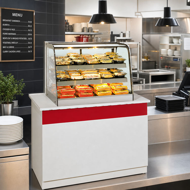 Product image #2 for Federal Industries Countertop Curved-Glass Heated Food Merchandiser, 47-Inch, 2-Tier, Stainless Steel