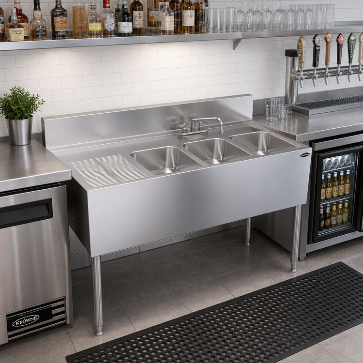 Product image #2 for Krowne Royal Series 48-Inch Three-Compartment Stainless Steel Underbar Sink with Left Drainboard, Right-Hand Bowl