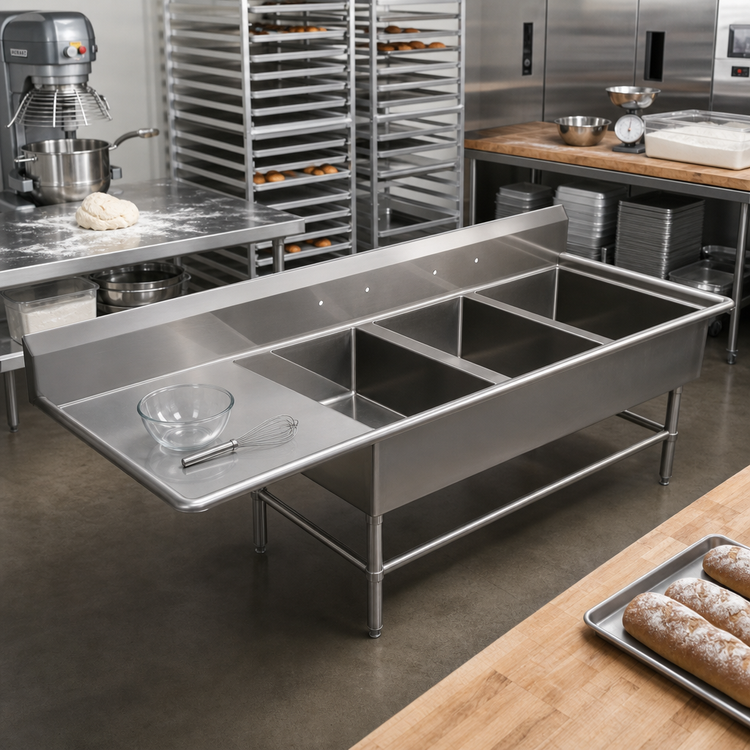 Product image #2 for John Boos Pro-Bowl 3-Compartment Bakery Sink with 24-Inch Left Drainboard, 14-Gauge Stainless Steel