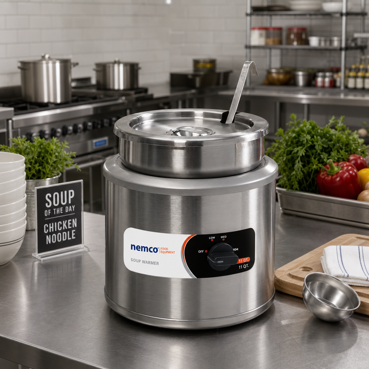 Product image #2 for Nemco 11 Quart Countertop Round Food Warmer with Inset, Cover, and Ladle