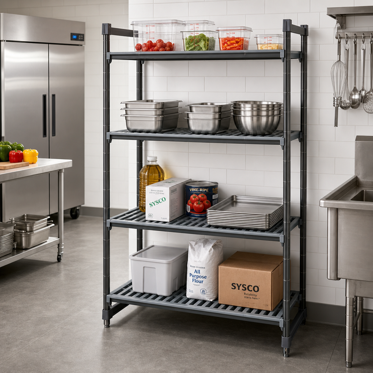 Product image #2 for Cambro Camshelving Basics Plus 4-Shelf Stationary Starter Shelving Unit, 21 x 54 x 84 Inches, Vented and Solid, Brushed Graphite