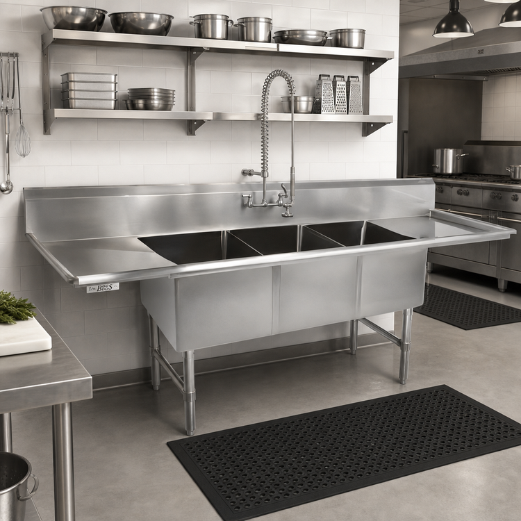 Product image #2 for John Boos B Series 3-Compartment Stainless Steel Sink with Left and Right Drainboards