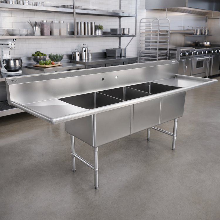 Product image #2 for John Boos B Series 3-Compartment Stainless Steel Sink with Left and Right Drainboards