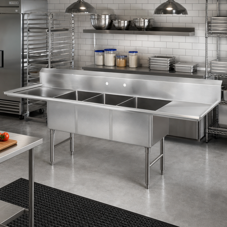 Product image #2 for John Boos B Series 3-Compartment Stainless Steel Sink with Left and Right Drainboards