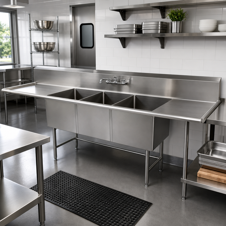 Product image #2 for John Boos B Series 3-Compartment Stainless Steel Sink with Left and Right Drainboards