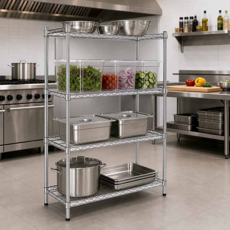 Product image #2 for Steel Works Stainless 4-Tier Heavy Duty Stationary Wire Shelving Unit, 21 x 42 Inches, Chrome Finish