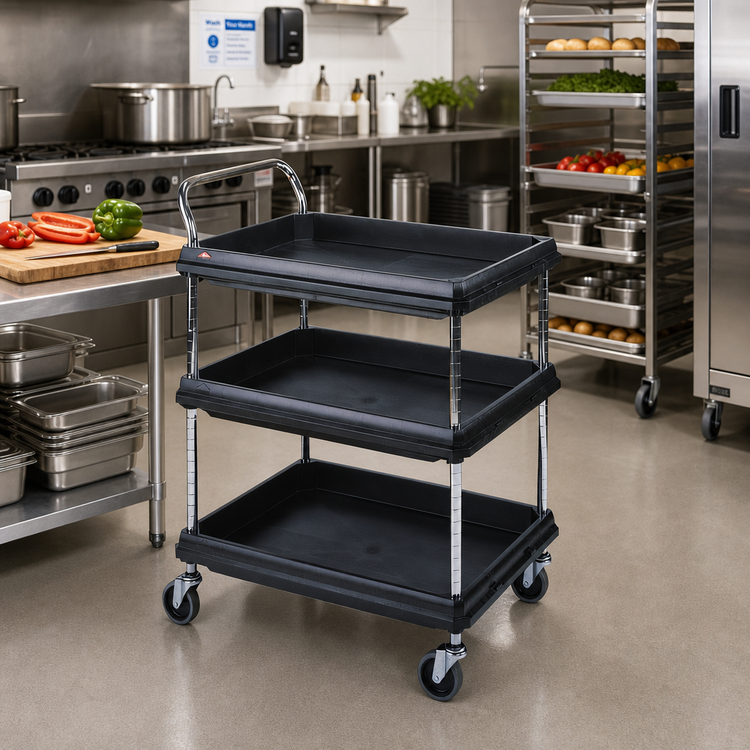 Product image #2 for Metro Deep Ledge 3-Tier Adjustable Polymer Bus Cart with Open Base