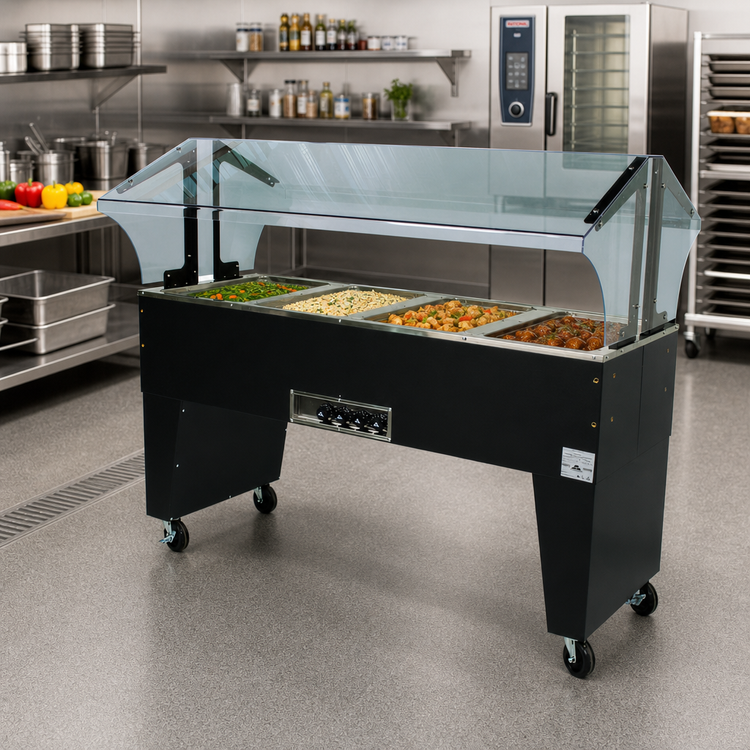 Product image #2 for Advance Tabco Triumph Supreme 4-Well Portable Hot Food Buffet Table, 120V, Open Base, Black Vinyl Clad