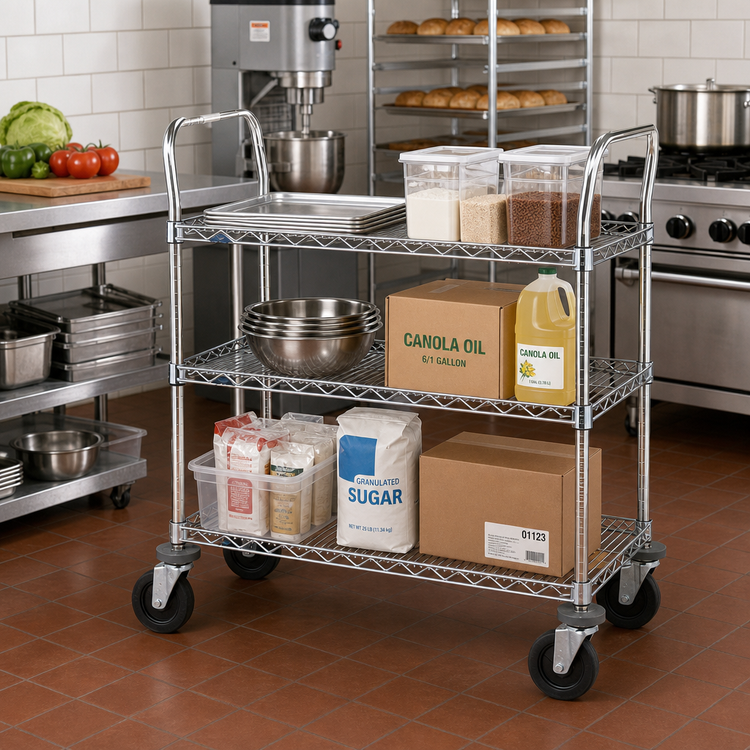 Product image #2 for Metro Super Erecta Heavy-Duty 3-Shelf Wire Utility Cart, 48 x 24 x 39 Inches, Brite Zinc Finish