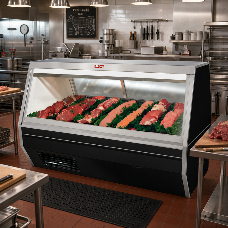 Product image #2 for Howard-McCray 35 Series 143-Inch Full-Service Self-Contained Red Meat Service Case, Straight Glass, Black Exterior/White Interior