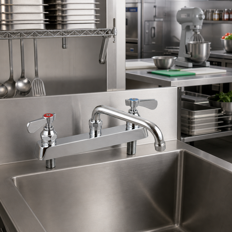 Product image #2 for OptiFlow Heavy-Duty Lead-Free Solid Body Deck Mount Faucet with 16-Inch Swing Spout, 8-Inch Centers