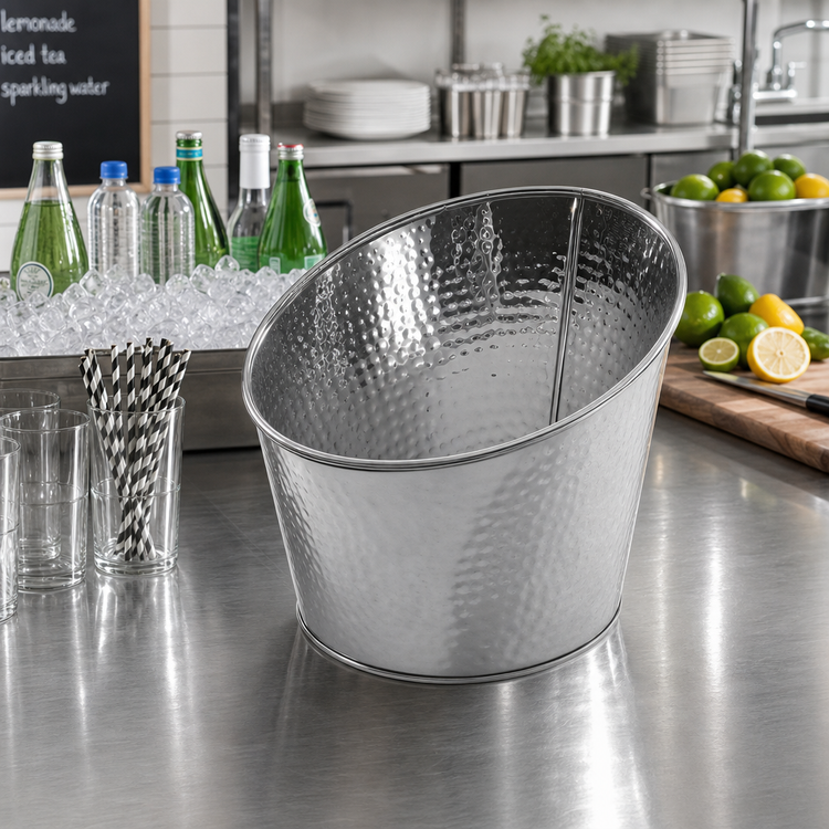 Product image #2 for American Metalcraft 5 Qt Angled Hammered Stainless Steel Beverage Tub