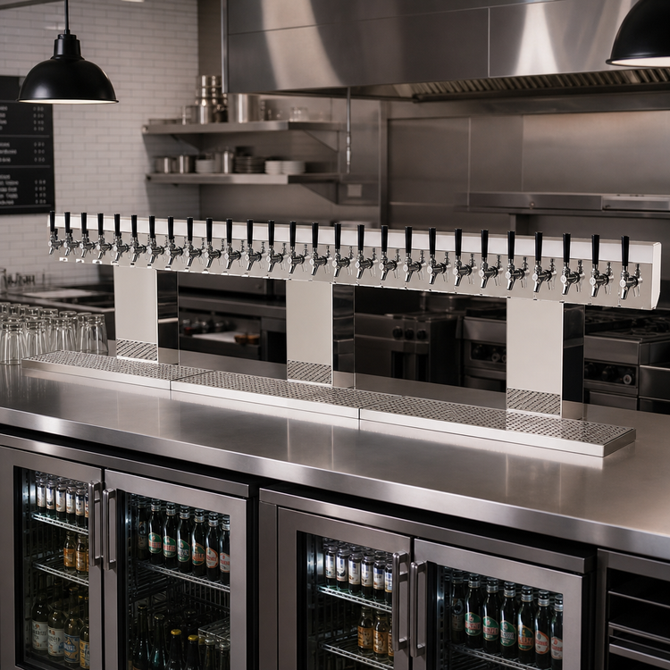 Product image #2 for Glastender Triple-Column Bridge Draft Dispensing Tower, 30 Faucets, Countertop, Glycol-Cooled, Mirror Finish