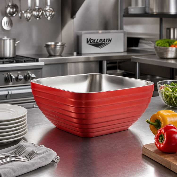 Product image #3 for Vollrath 3.2 Quart Square Double Wall Insulated Serving Bowl, Metallic Dazzle Red