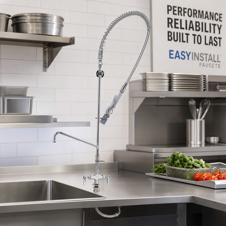 Product image #2 for EasyInstall Single Hole Deck-Mount Pre-Rinse Add-On Faucet with 12-Inch Swing Nozzle and 1.07 GPM Spray Valve