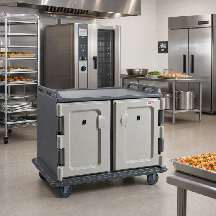 Product image #3 for Cambro 20-Tray Low Profile Insulated Meal Delivery Cart for 14 x 18 Trays, Granite Gray