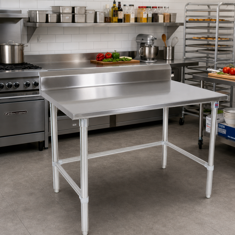 Product image #2 for John Boos Stallion 84-Inch x 30-Inch Stainless Steel Work Table with 5-Inch Backsplash and Safety Edge
