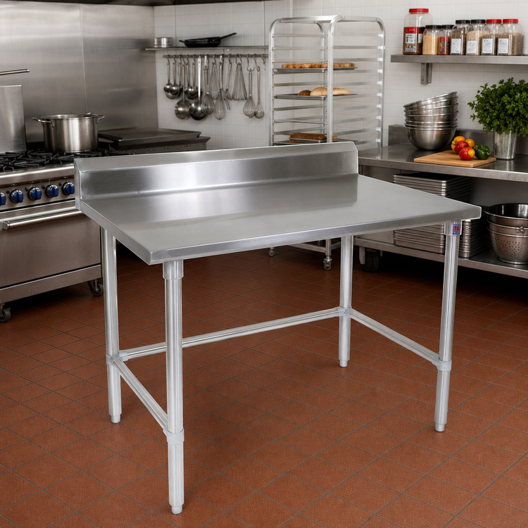 Product image #2 for John Boos Stallion 84-Inch x 30-Inch Stainless Steel Work Table with 5-Inch Backsplash and Safety Edge