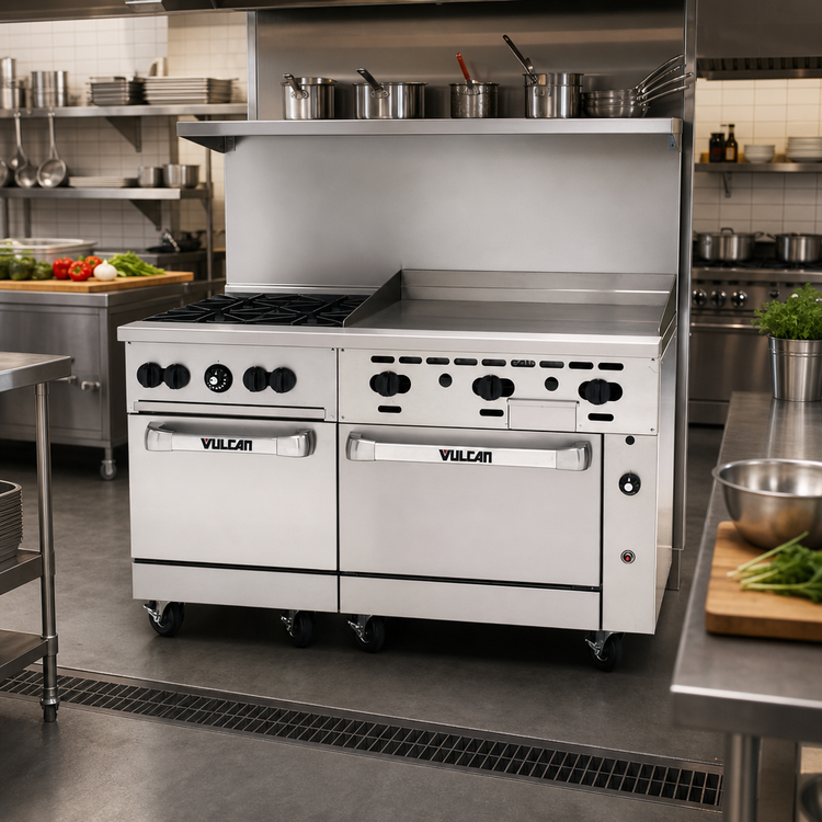 Product image #2 for Vulcan Endurance 60-Inch Commercial Gas Range with 4 Burners, 36-Inch Griddle, Standard Oven and Convection Oven