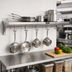Thumbnail image #2 for John Boos Stallion Wall-Mount Stainless Steel Pot Rack Shelf with 5 Hooks, 60 x 18 Inches