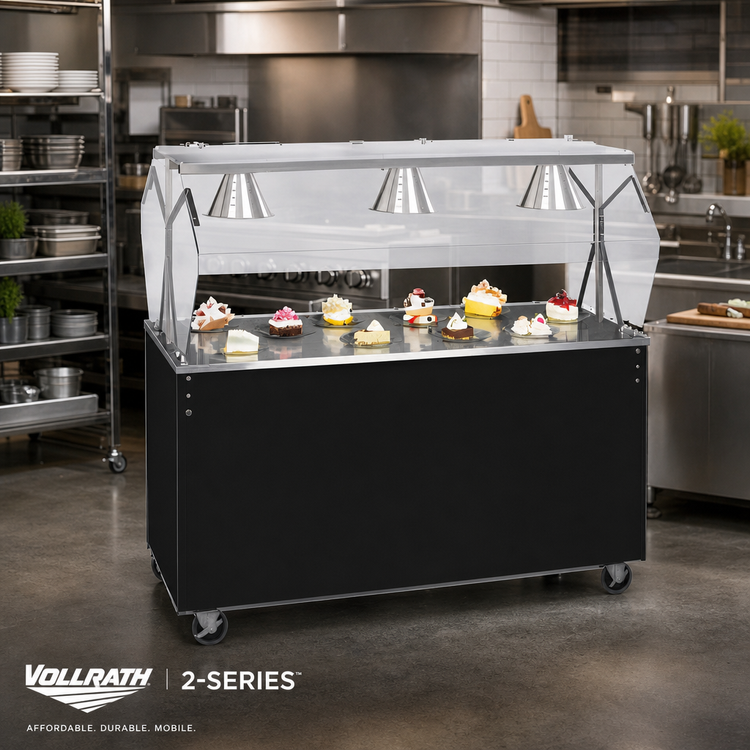 Product image #2 for Vollrath 2-Series Affordable Portable 46-Inch Mobile Utility Station with Stainless Steel Top, Buffet Breath Guard, and Sliding Door Storage