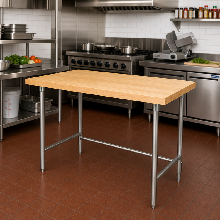 Product image #3 for Advance Tabco 48-Inch x 24-Inch Maple Top Work Table with Stainless Steel Open Base