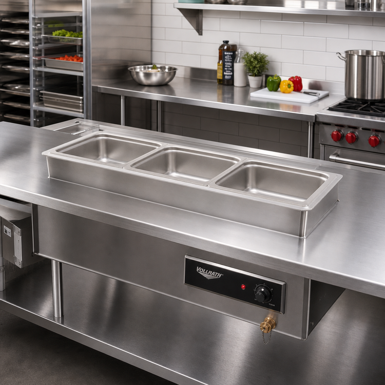 Product image #2 for Vollrath Short Side Drop-In Hot Well for 2 Full-Size Pans, Thermostatic, Standard Drain, 120V