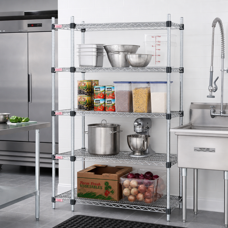 Product image #2 for Eagle Group Quad-Adjust 4-Tier Chrome Wire Shelving Starter Unit, 48" W x 18" D x 74" H