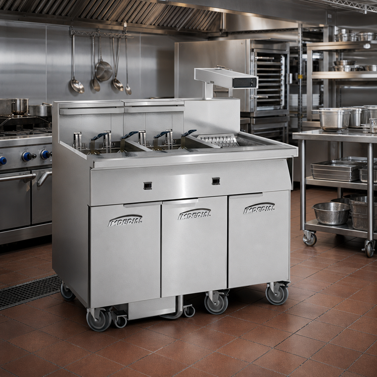 Product image #2 for Electric 3-Tank Floor Model Fryer with Built-In Filter System and Dump Station, 75 lb. per Tank