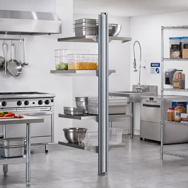 Product image #2 for Eagle Group NSF Stainless Steel Back-To-Back Floor-To-Ceiling Cantilever Shelving Upright, 72-Inch