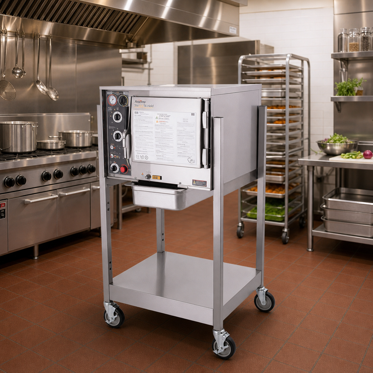 Product image #2 for AccuTemp Steam'N'Hold Boilerless Convection Steamer Floor Model with Stand and Casters, 3-Pan, 240V, 3-Phase