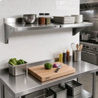 Thumbnail image #2 for John Boos Stallion BHS1672-16/304 72" x 16" Wall-Mounted 16-Gauge Stainless Steel Shelf with 1-1/2" Rear Up-Turn