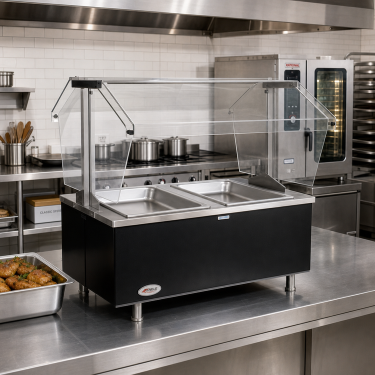 Product image #2 for Eagle Service Mate Deluxe Self-Service Tabletop Buffet Hot Food Table with Sneeze Guard, 3 Wells, 48 Inch, 240V 3-Phase