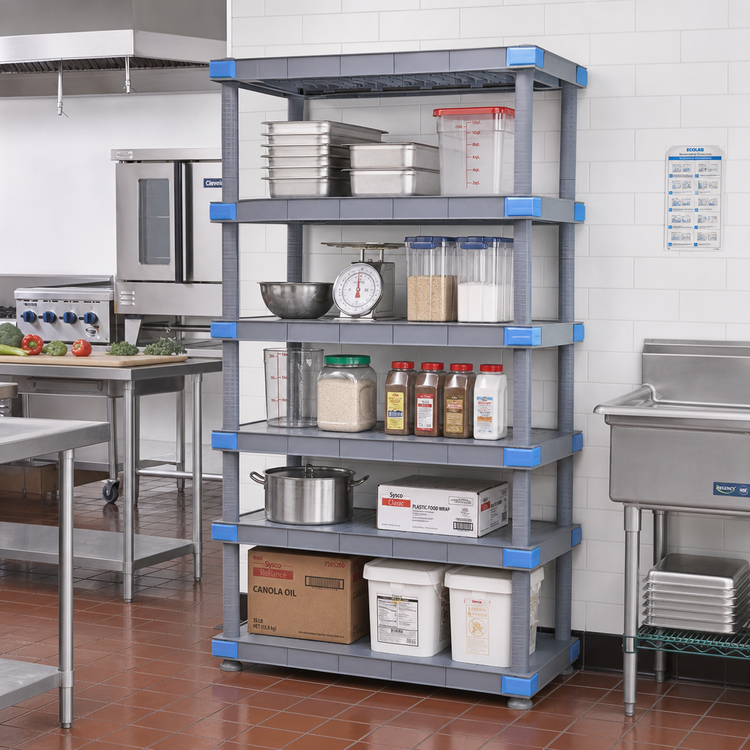 Product image #2 for Quantum Millenia 42"W x 21"D x 74"H Stationary Starter Polymer Shelving Unit, 5 Solid Shelves, Gray
