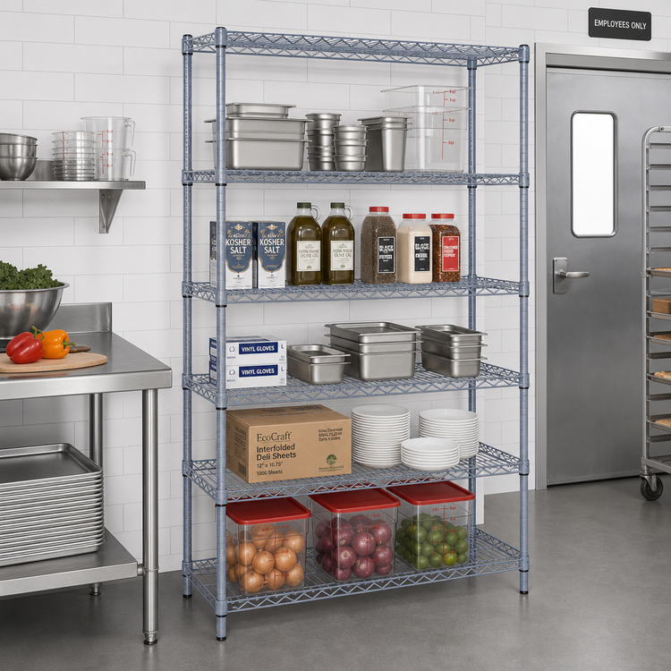 Product image #2 for Quantum 72 Inch W x 14 Inch D x 63 Inch H Wire Shelving Starter Kit, 5 Shelves, Gray Epoxy Antimicrobial Finish
