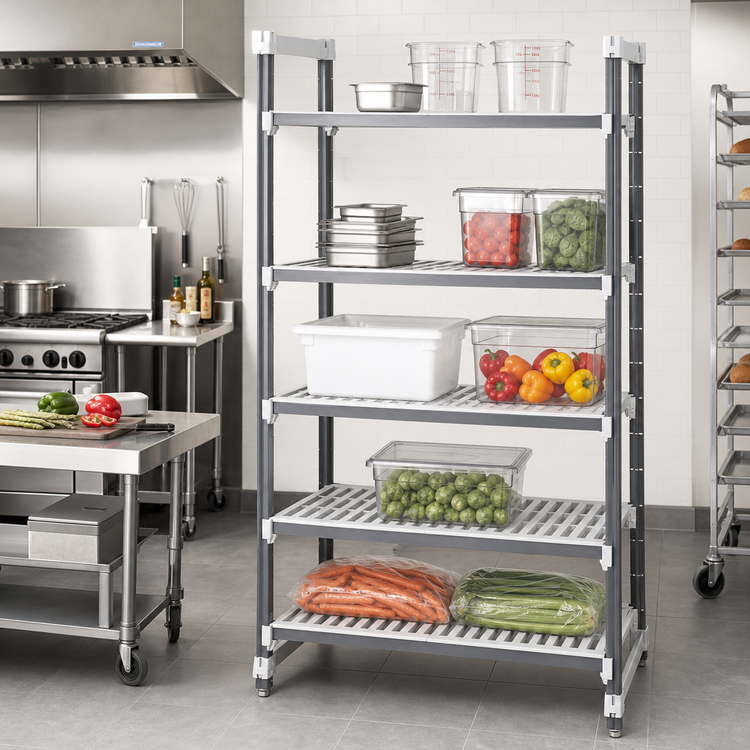 Product image #2 for Cambro Camshelving Elements XTRA 24" x 48" x 84" 5-Tier Stationary Starter Polymer Shelving Unit, Speckled Gray