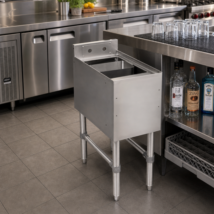 Product image #3 for John Boos Freestanding Slim-Line Underbar Dump Sink, Single Bowl, 12 x 18 x 32-1/2-Inch, Stainless Steel