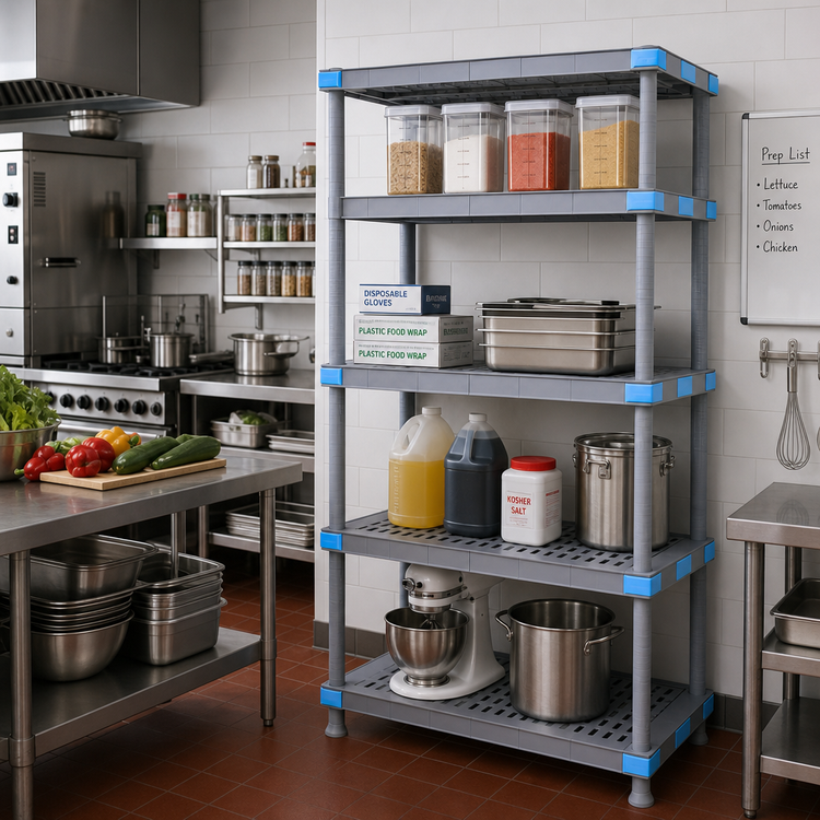 Product image #2 for Quantum Millenia 42"W x 18"D x 86"H Polymer Stationary Starter Shelving Unit, 4 Shelves, Gray